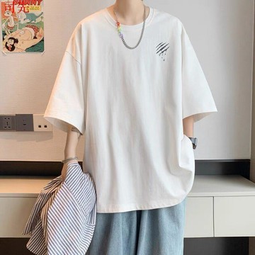 五分袖短袖t恤男士寬鬆ins潮男百搭高街休閒美式體恤青少年上衣服