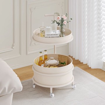 可開立發票 茶几 奶油風沙發邊幾可移動茶幾客廳家用簡約網紅迷你圓形置物架小推車