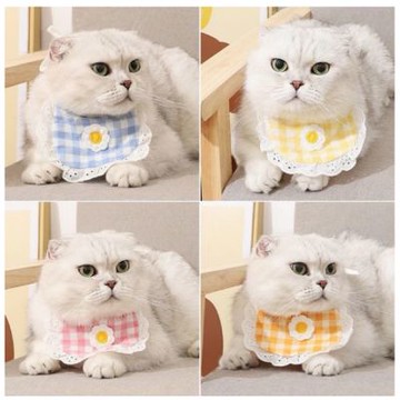 【寵愛毛宅】蕾絲花朵格子圍兜 寵物圍兜 貓咪項圈 狗狗項圈 貓咪圍兜 狗狗圍兜 寵物口水巾 小型犬圍兜 寵物頸部裝飾