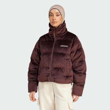 ADIDAS ORIGINALS 愛迪達 阿迪達斯 三葉草 女 羽絨外套 休閒外套-咖啡色VELVET DOWN JKT-IW8437