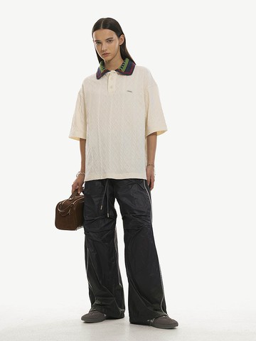 Unvesno (UN) 肌理感麻花紋路手工鉤針POLO衫短袖T恤 SWS-1650