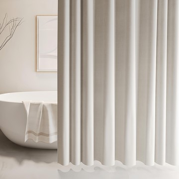 好物良品 莫蘭迪色系 仿亞麻/防潑水/防霉/防潮加厚浴簾 附掛環  180 x 180cm  暖白色  1個