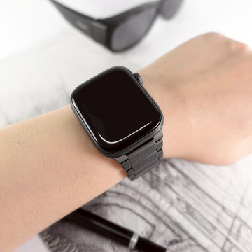 Apple Watch 全系列通用錶帶 蘋果手錶替用錶帶 按壓彎折扣 鈦金屬錶帶 黑色 ＃862-TI001-BK