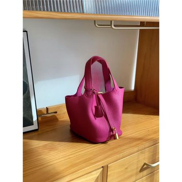 菜籃子包包女真皮菜籃子包小號菜籃子女包手提菜籃子水桶包玫紅色