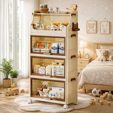 【AOTTO】58面寬可可風翻蓋附輪四層收納櫃(AC-608C)