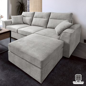 【Hampton 漢汀堡】湯瑪斯三人沙發含腳凳-布面-石頭灰