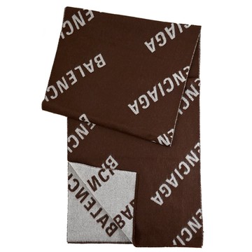 BALENCIAGA 巴黎世家 685514 經典LOGO雙面撞色羊毛長圍巾.深咖/白