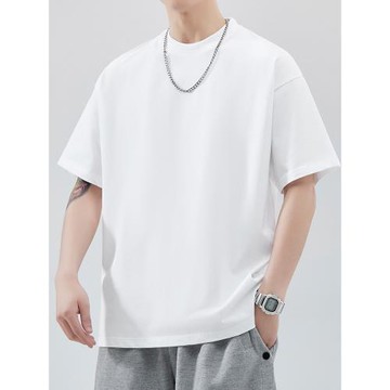 hrku白色重磅純棉圓領T恤純色短袖寬松夏季男女生無性別簡約黑色