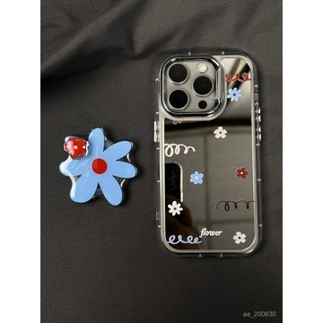 鏡麵小花朵支架適用iPhone16PROMAX手機殻新款蘋果16/15/14/13/12/11/旋轉支架/手機保護殼
