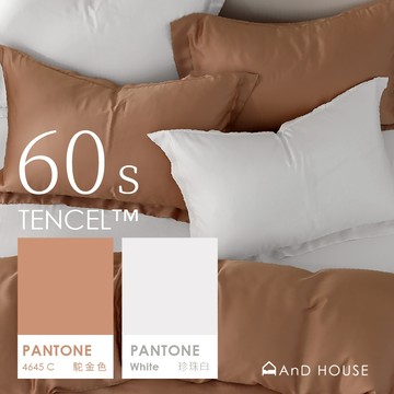AnD House 天絲60支-駝金色 ✖ 珍珠白 雙色配-床包被套組｜安庭家居 素色 混搭