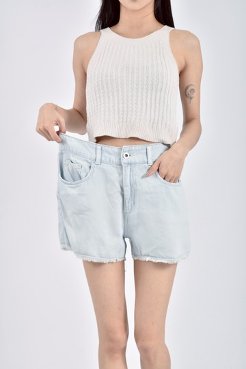 (XL) bella dahl高腰質感丹寧牛仔棉質刷色藍色短褲