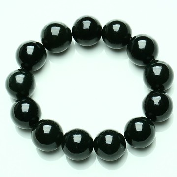 正品新疆天然和田玉墨玉手鏈 17mm男女款圓珠玉石玉器手鏈