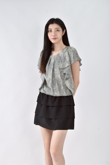 (M) tonger春夏豹紋亮片白色洋裝