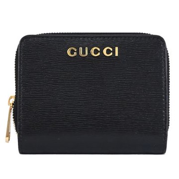 GUCCI Mini Script 金屬字體LOGO扣式ㄇ字短夾(黑)