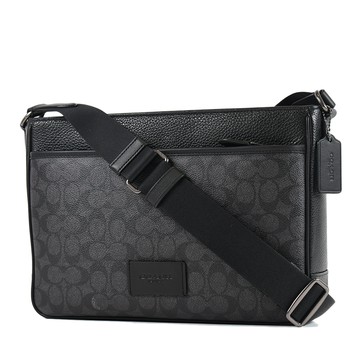 COACH 男款 緹花LOGO防刮拉鍊斜背包-灰黑色