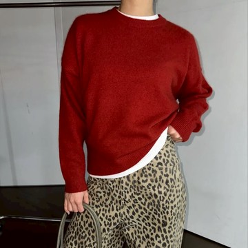 韓國製 美麗諾羊毛X浣熊毛針織毛衣 （多色） - 紅