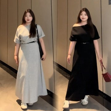 A9259L_新款時尚高級感百搭大碼少女感上衣+裙子時尚套裝赠皮带