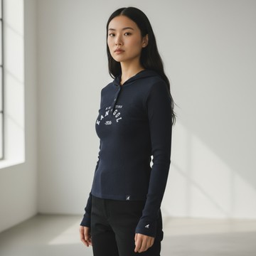 KANGOL 長袖 黑色 修身 羅紋 連帽 上衣 女 6552100120