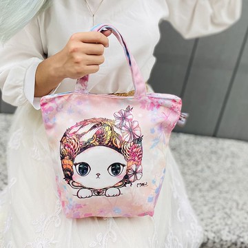 帆布小提袋 | 小餐袋 | 拉鍊款 | 可水洗 - 溫柔暖暖貓