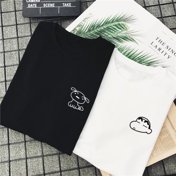 原創ulzzang蠟筆小新小白男女氣質情侶裝短袖純棉T恤創意chic上衣