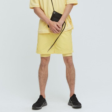 不可退換 /涼感二合一運動短褲(男)-黃