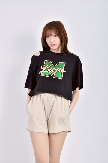 加購優惠(M) diamond film亮粉印花黑色短袖上衣