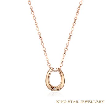 King Star 幸運馬蹄 18K玫瑰金 天然鑽石項墜