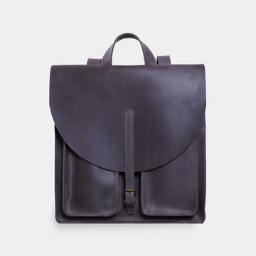 灰色皮革筆電背包 — 復古男女通用工作旅行後背包