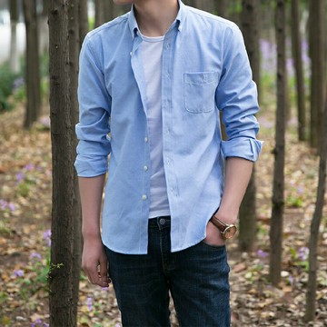 夏季男士修身純棉襯衫外套學生長袖襯衫春薄休閑男襯衣兄弟潮