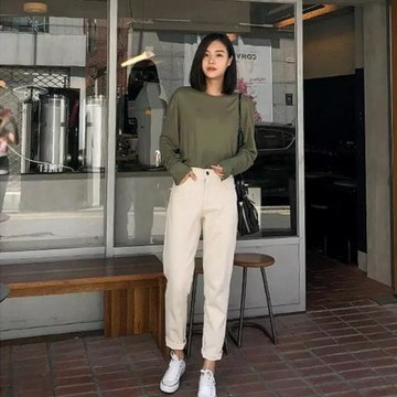 韓國白色哈倫牛仔褲女直筒寬松老爹褲春秋季韓版高腰顯瘦蘿卜褲女