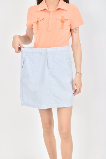 (L) ralph lauren秋冬質感棉質純棉開衩藍色短裙