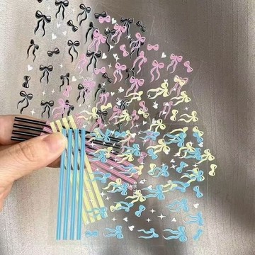 🎀新店開業🎀爆款飄帶蝴蝶結美甲貼紙法式絲帶蝴蝶結甜酷少女溫柔新娘指甲貼