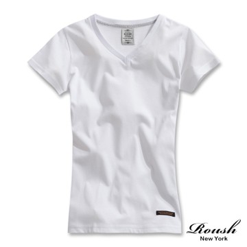 Roush 女生水洗棉質純色V領短TEE(712020)