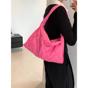 菱格紋絎縫大容量單肩斜挎包休閑輕便手提包新款腋下包褶皺托特包