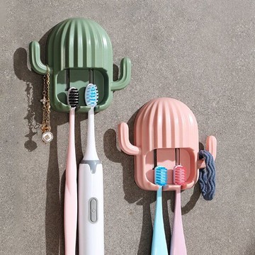 PS Mall【J2457】牙刷固定器 牙刷置物架 牙膏架 壁掛式仙人掌牙刷架
