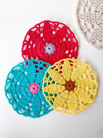編織杯墊 蕾絲小花 100%蕾絲棉線手工 編織 鉤針