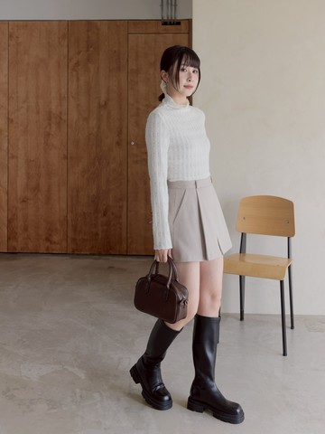 高腰筷子腿毛呢短褲裙