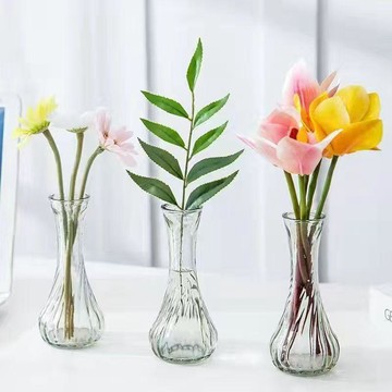 居家裝飾 創意歐式小口徑玻璃透明花瓶鮮花乾花單支插花瓶家用窄口小花瓶 花瓶 室內花瓶 小花瓶