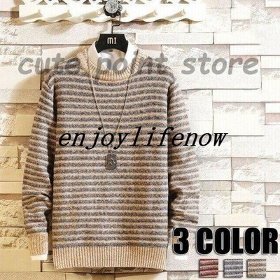 セーターメンズボーダーニットメンズニットクルーネック秋服秋冬服秋冬ニットセーターメンズボーダー柄おしゃれ3色 通販 Lineポイント最大get Lineショッピング