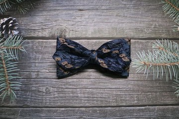 蓝色真丝油画风领结/双层丝滑手感蝴蝶结