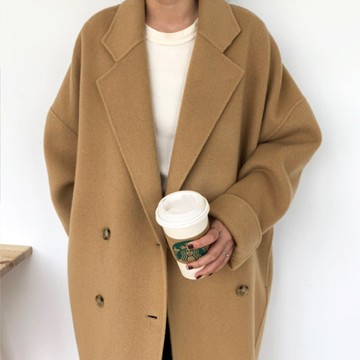 韓劇女主排扣中長款加厚毛呢大衣外套(KDC-6985)