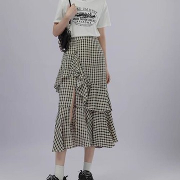 AQ451復古開叉半身裙紙樣女裝裙子新款魚尾裙不規則半裙