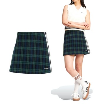 Adidas Tartan Skirt 女款 綠格紋 燈芯絨 亞規 運動 休閒 膝上裙 復古 短裙 IX1038