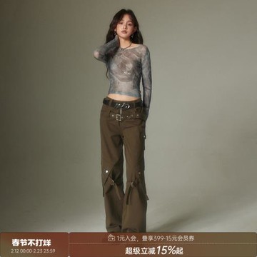 【清倉特惠】DIDDI MODA雙腰帶美式工裝褲寬松直筒闊腿長褲春款