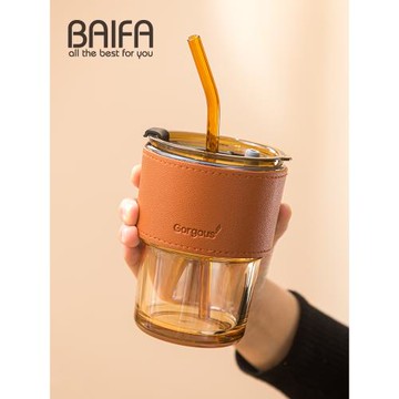便攜式精致高檔吸管杯高顏值網紅咖啡杯玻璃杯高級感玻璃水杯杯子