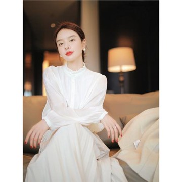 DORACTR 高級法式襯衫 流光溢彩精致花邊領 疊穿防曬白襯衣女上衣