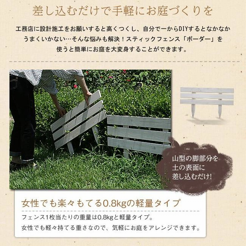 ガーデン用品 ウッドフェンス カラーホワイト 4枚 柵 庭