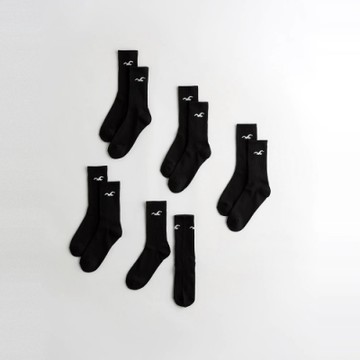 Hollister 海鷗 經典刺繡海鷗長襪五件組(男)-黑色