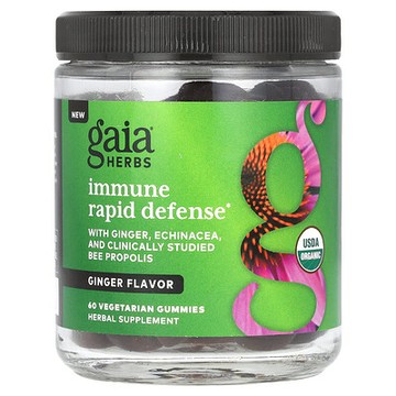 Gaia Herbs, 速效機體抵抗防禦配方，生薑味，60 粒素食軟糖