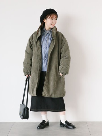 燈芯絨鋪棉保暖立領中長版大衣外套(FF37L0Y0280) - ehka sopo